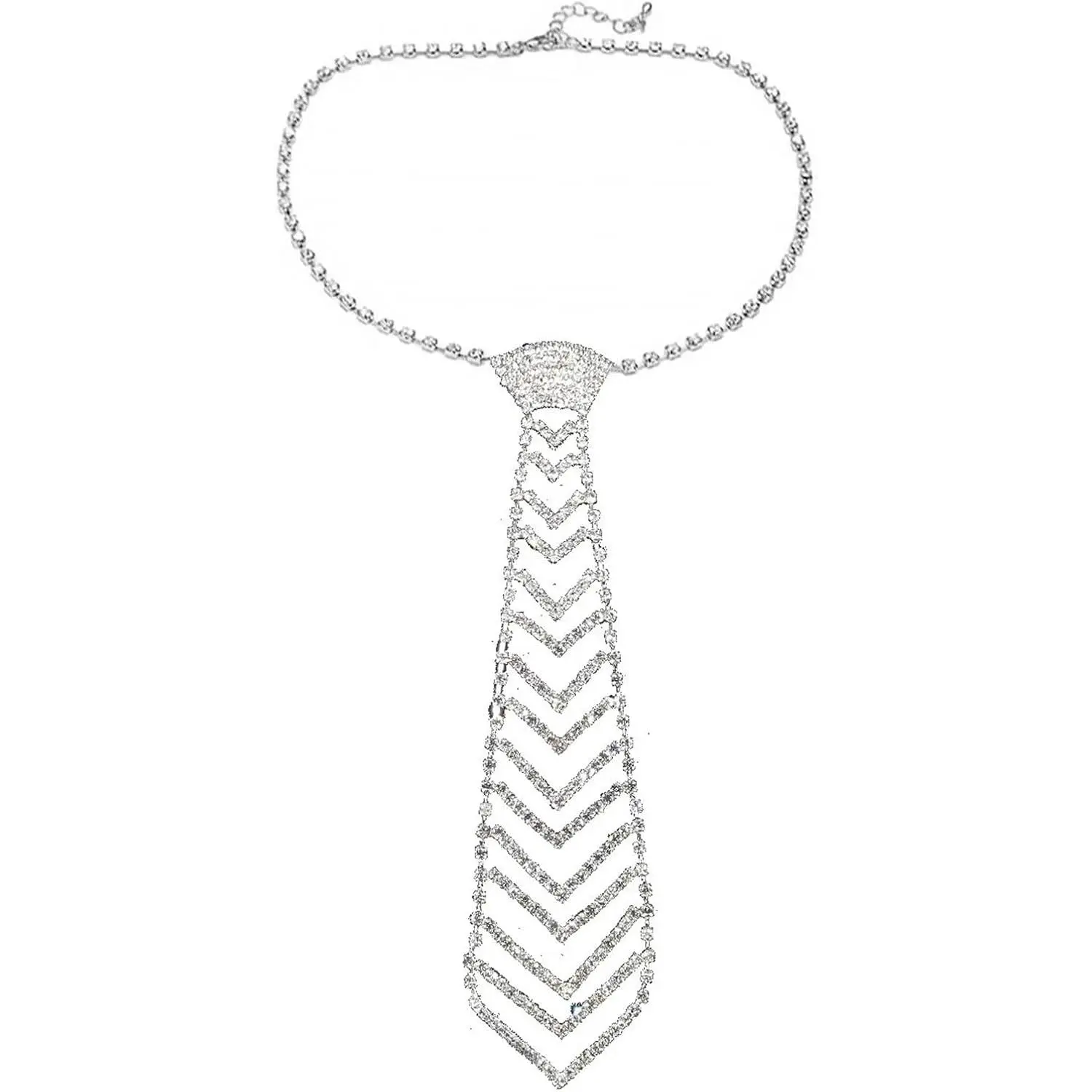 Rhinestone Necktie Necklace for Women and Men  Tassels Tie Sparkle Sequin Tie Adjustable Shirt Necktie Necklace Accessories for Weddings, Bridal, Parties, Costumes, Halloween  Show