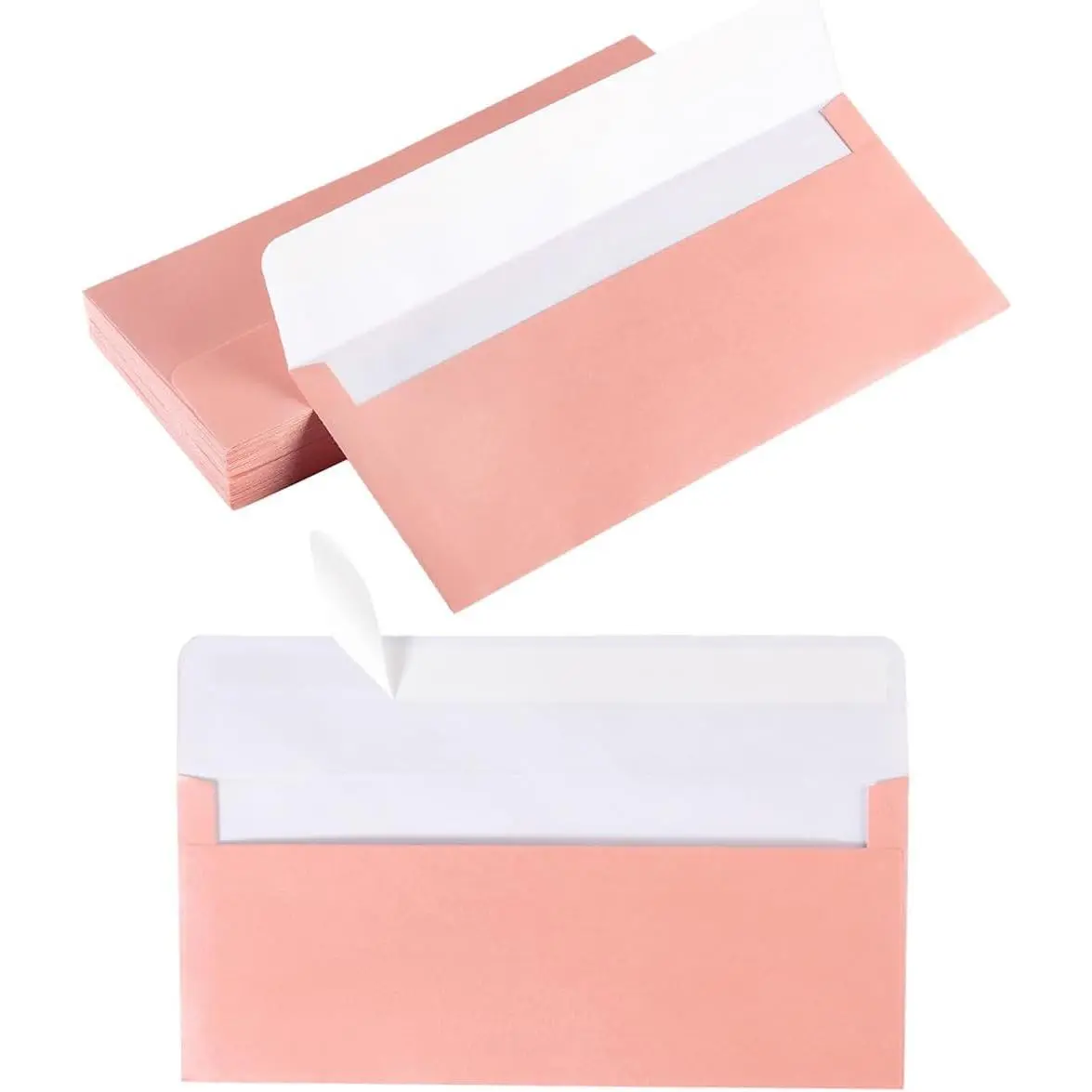 50 Pack Shiny #10 Business Envelopes Self Seal Standard Envelopes with Gold Stickers for Office Checks, Business Cards, Letter Mailing Invoices, 4.13 x 9.49 Inches (Pink)