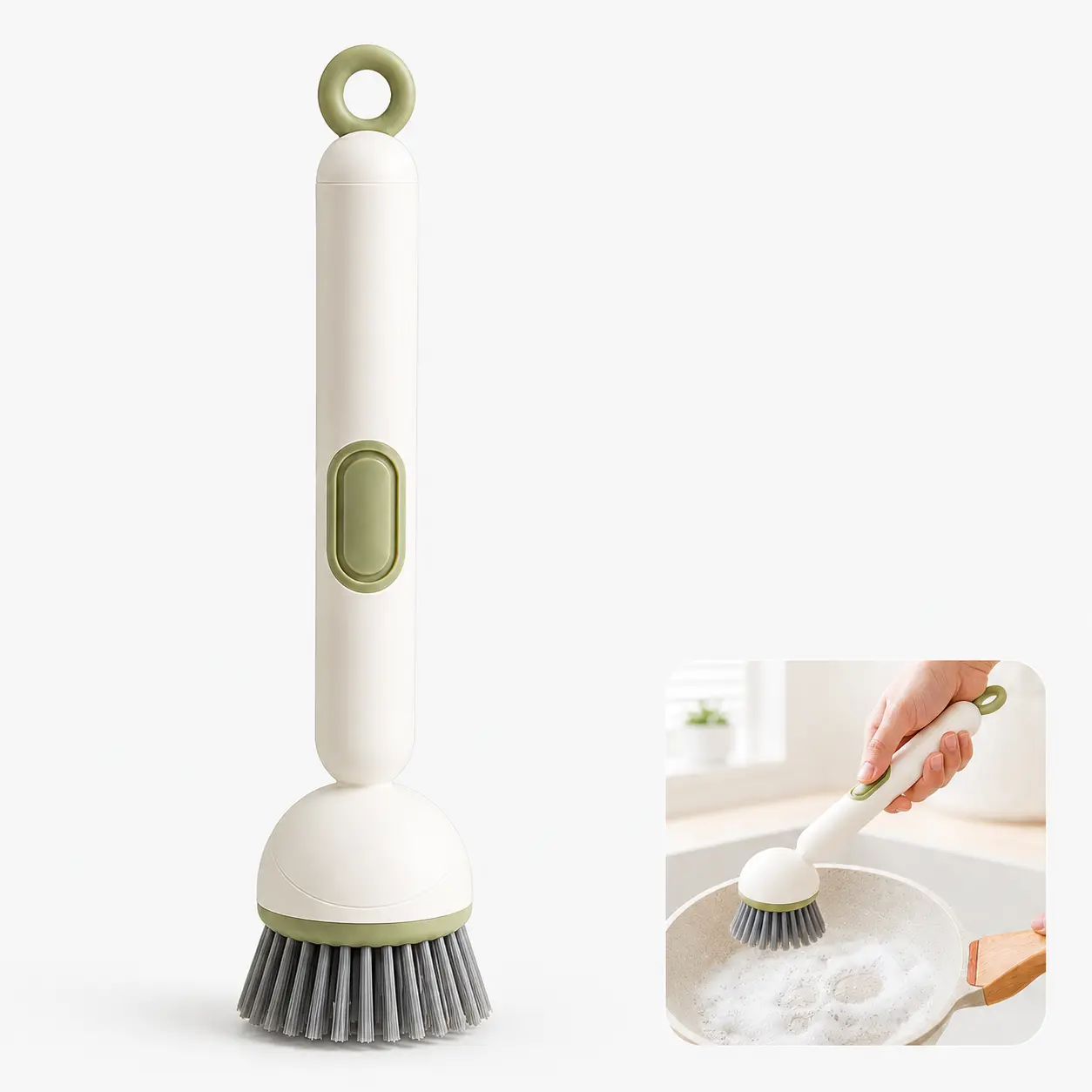360° Rotating Dish Brush with Soap Dispenser, Long-Handle Non-Slip Kitchen Scrubber Set with Towel and Wall Hook for Sinks, Pots, Pans and Dishes