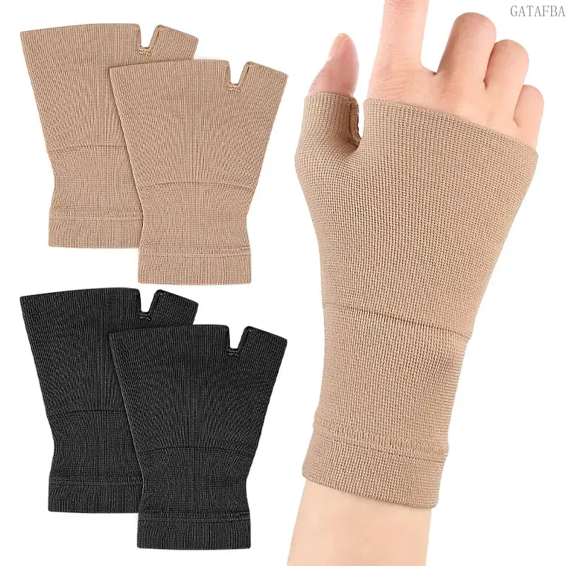 2 Pack Compression Wrist Support Sleeves, Open Finger Elastic Wrist Brace, Breathable Two-Level Pressure Wrist Wrap, Comfort Support for Typing, Gym and Daily Activities, Available in Black and Nude