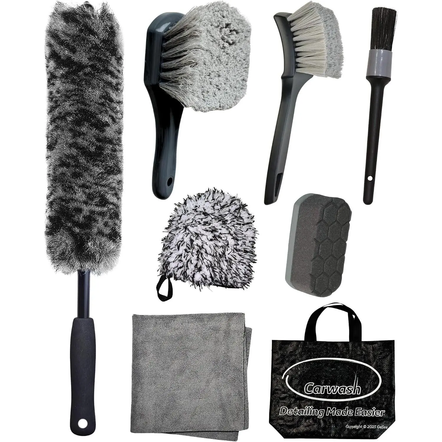 8 count Pro Wheel Cleaning Kit - Synthetic  Brushes, Detailing Brush, Tire Brush, Wash Mitt, Drying Towel & Carry  Bag - Scratch-Free Rim Cleaning Kit