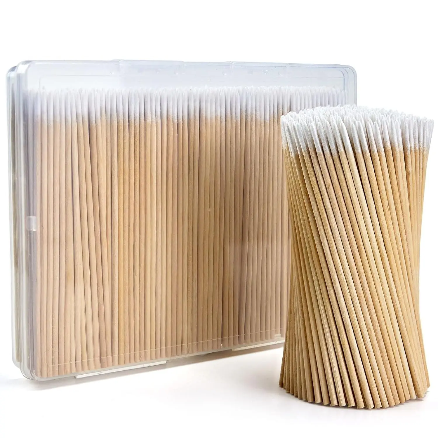 400Pcs Pointed Cotton Swabs with Wooden Sticks in Storage Box, Precision Microblading Cotton Swabs for Makeup, Nail Polish Cleaning, Eyebrow, Tattoo Permanent Supplies and Craft