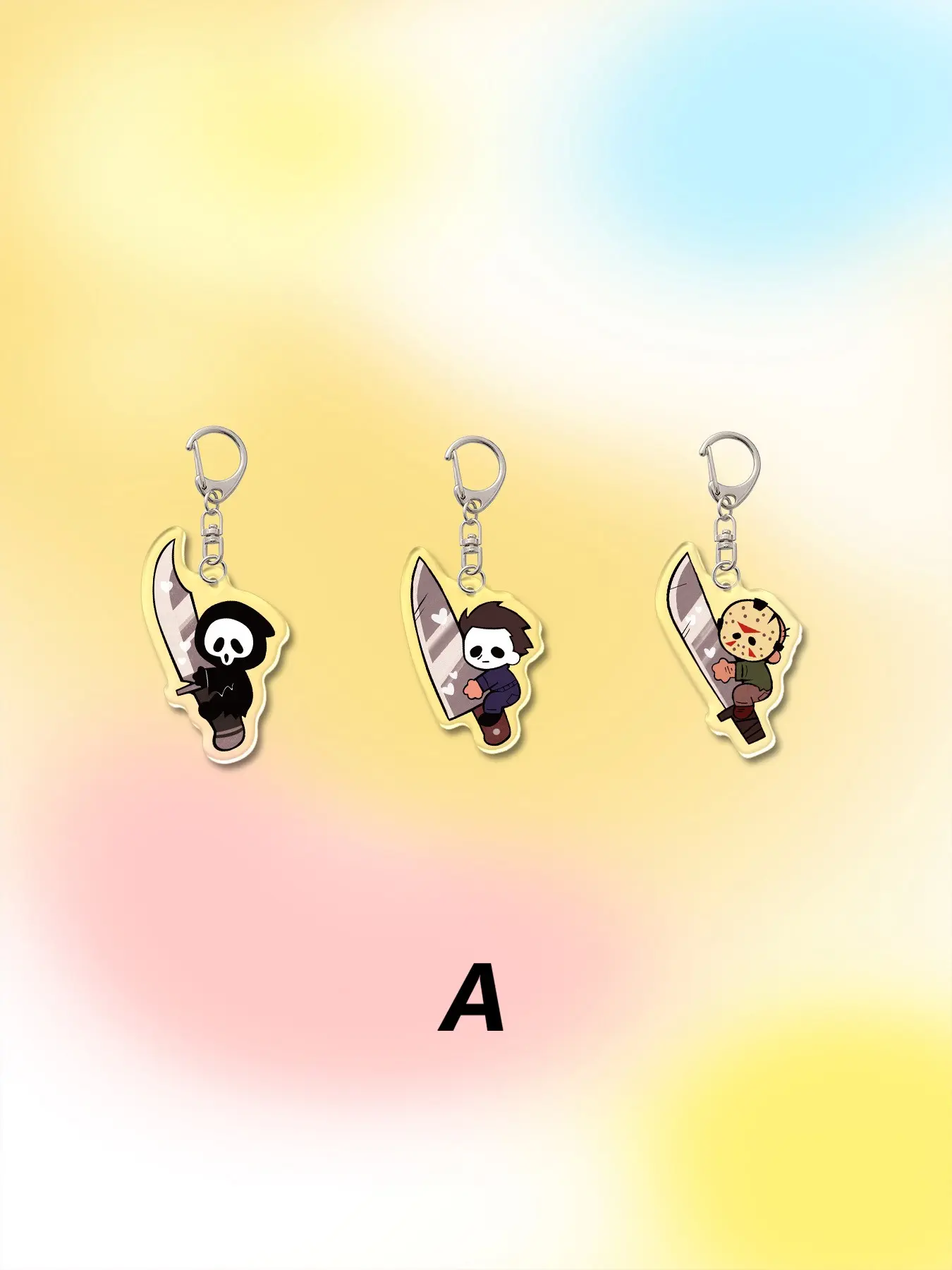 3pcs Acrylic Horror Characters Keychains, Knife & Chainsaw Theme, All-Season Accessory, Bag Charm, Wallet Pendant, Gift for Friends