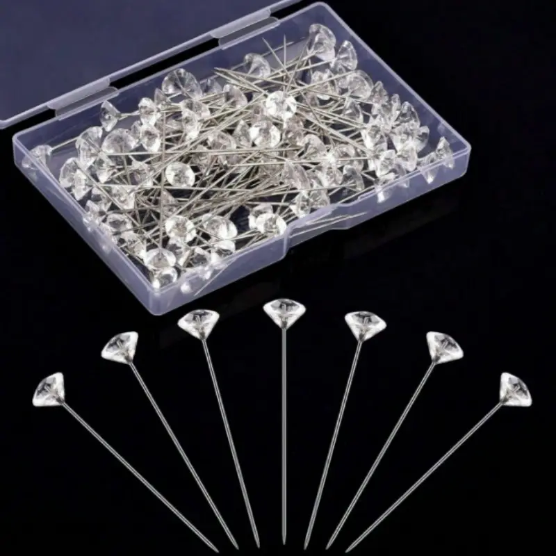 100pcs Rhinestone Pins, Transparent Crystal Flower Brooches, Boxed Set, Elegant Jewelry Accessories, Perfect for Gifts & Parties