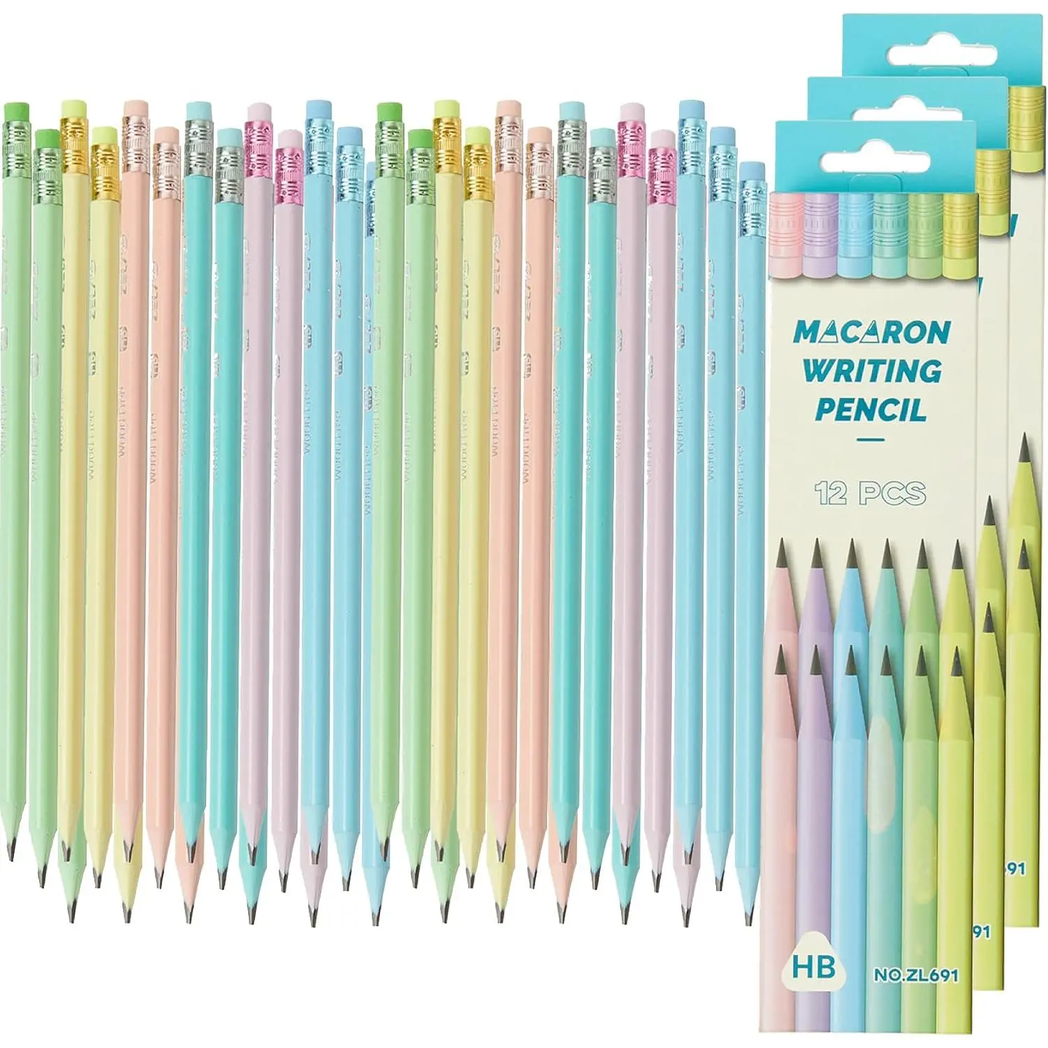 Macaron HB Pencils, 36 Count Pre-Sharpened #2 Pencil with Erasers