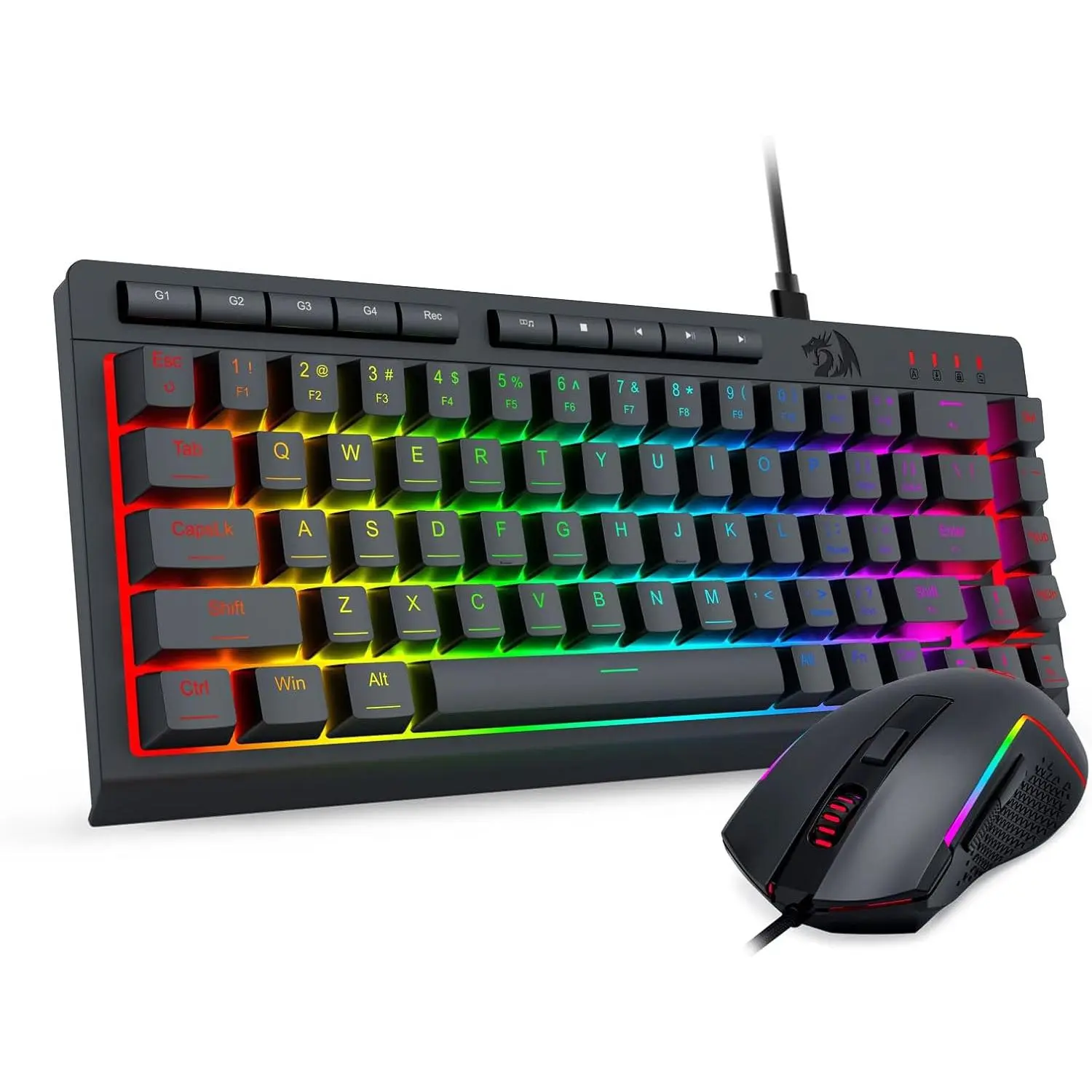 Wired Gaming Keyboard and  Combo, RGB Backlit, 60% Mini Macro Membrane Keyboard with Anti-Ghosting & Multimedia  + 8000 DPI Programmable Optical Mice for PC Laptop