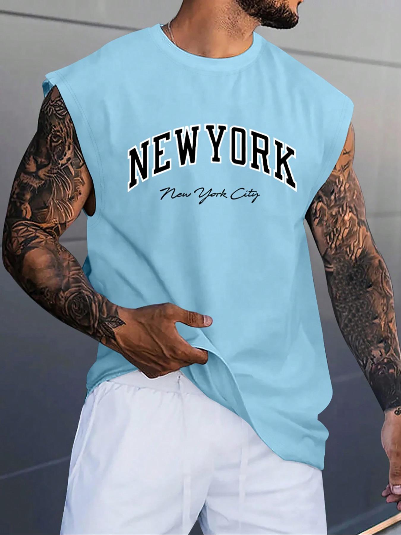 Men's Letter Print Sleeveless T-shirt, Regular Fit Casual Crew Neck Top for Summer, Fashion Men's Top for Daily Wear