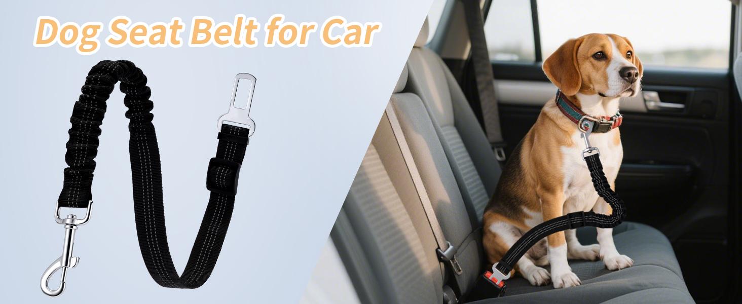 Dog Seat Belt for Car – Adjustable Safety Harness with Elastic Cushioning, Anti-Tangle Seatbelt Leash, Reinforced Metal Buckle for Small & Medium Dogs (Black)