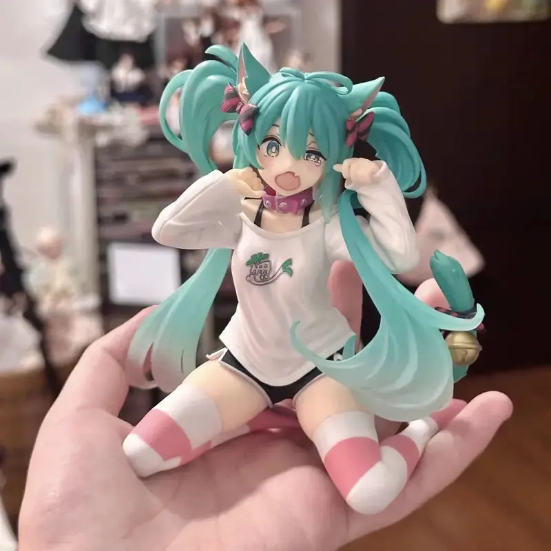 2026 ** 12cm Anime Hatsune Miku Action Figure with Cat Ear Long Sleeve Clothes PVC Model Toy for Children Gift Collectible