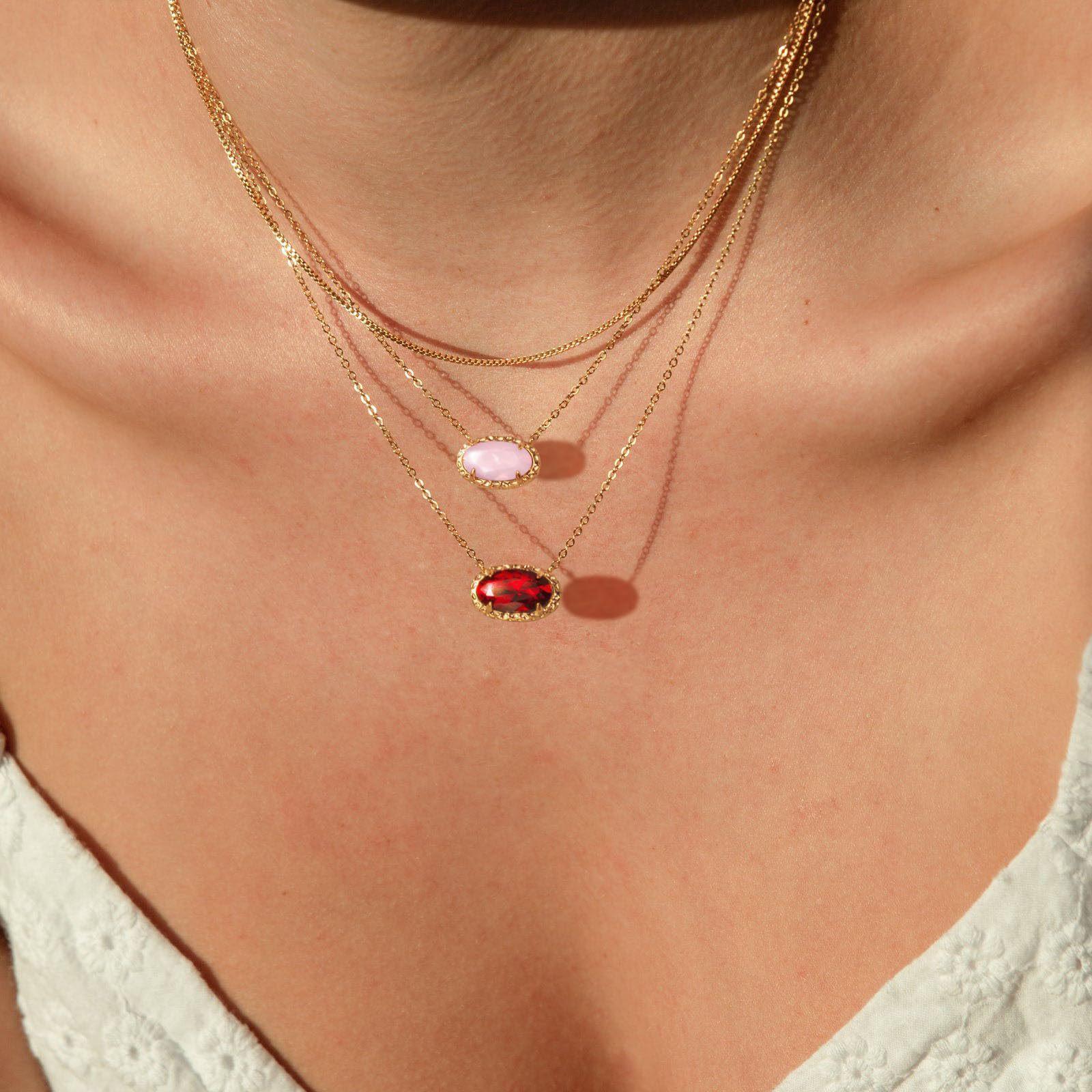 European and American cross-border best-selling necklace with colorful zircon and natural stone, oval collarbone chain, fashionable and trendy niche personalized jewelry