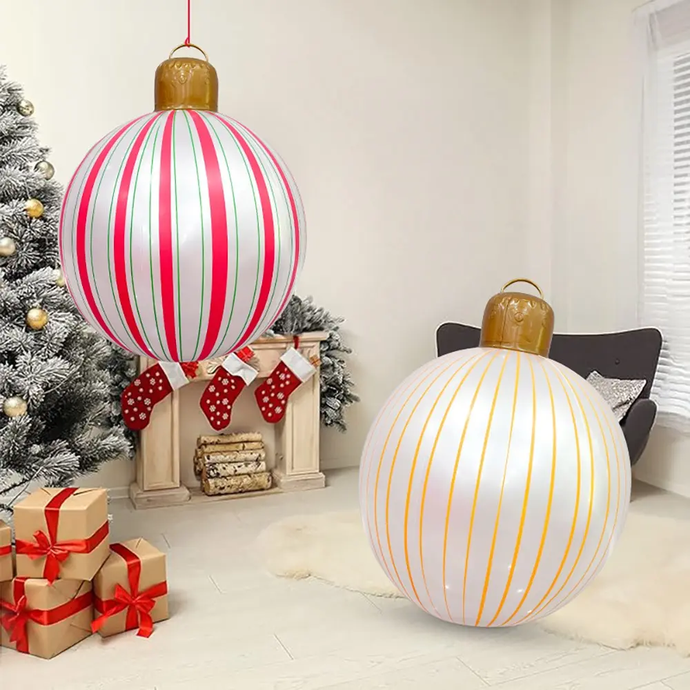2pcs Christmas Inflatable Balls, Outdoor Giant PVC Holiday Decorations, Festive Decoration, Tree Lawn Porch Garden Front Door Decoration, 22.83*18.9 Inches