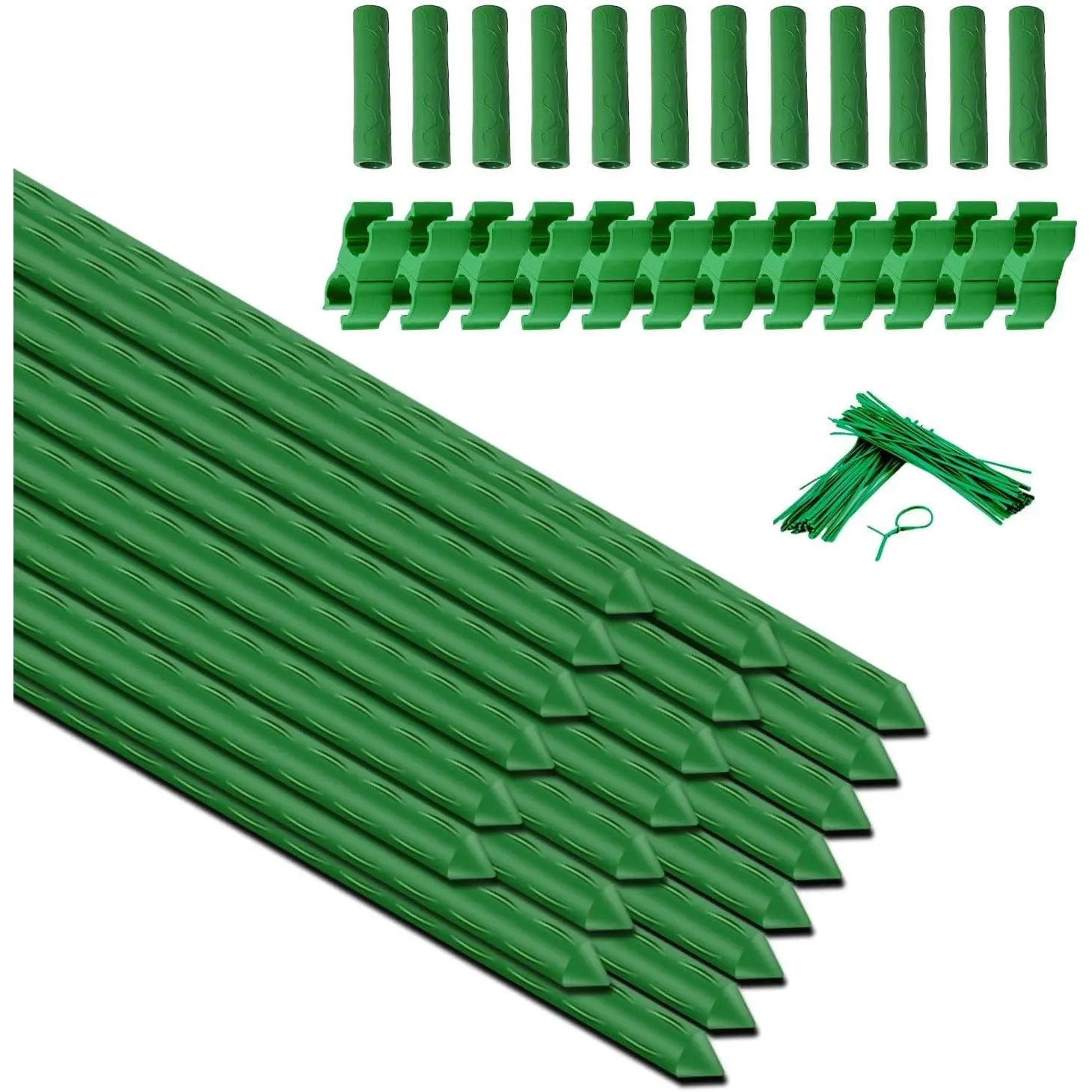Sturdy Garden Stakes 18 Inch DIY 3/4/5/6/7ft Tomato Support Stake Green Plastic Coated Metal Tall Plant Stick Poles Plants Trellis for Indoor Outdoor Climbing Cucumber Chili Eggplant-20 Packs