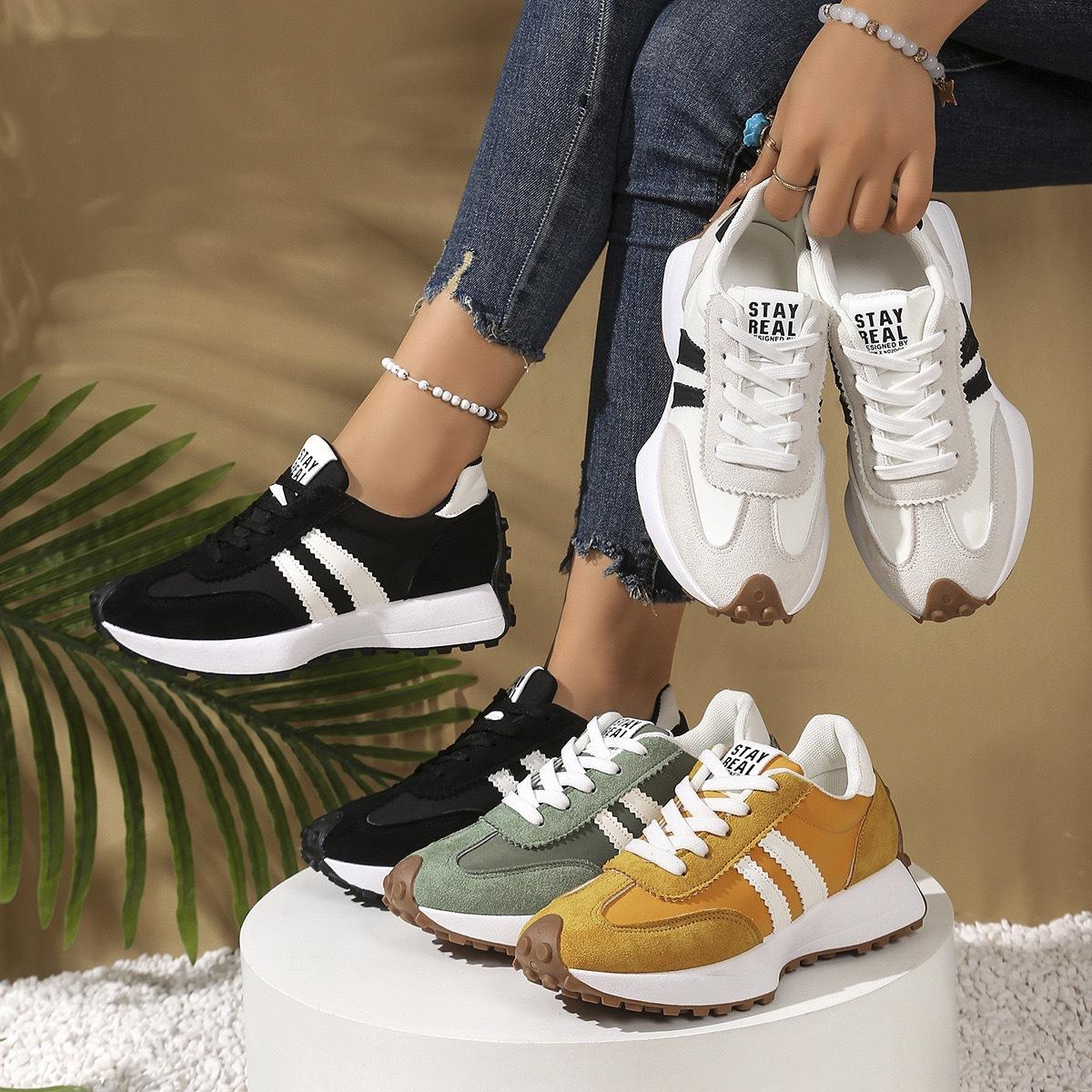 2026 Spring Vintage Color-Block Sneakers for Women, Soft Sole Breathable Casual Shoes, Lightweight Lace-Up Fashion Shoes, Multi-Color Women's Shoes