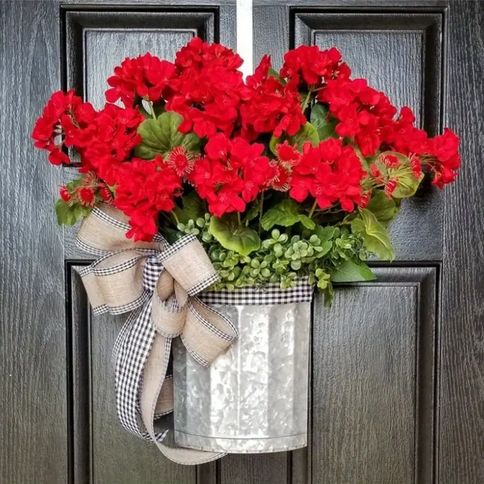 Bucket Wreath Wreaths for Front Door Spring Door Wreath Farmhouse Wreath Spring Door Decor Geranium Wreath Rustic Wreath