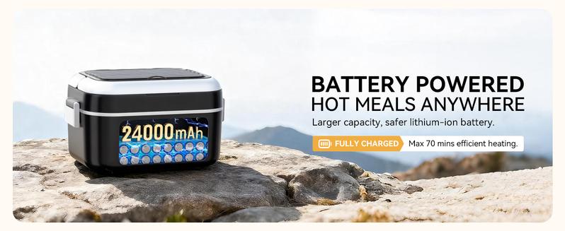 Yofidra Cordless Heated Lunch Box, 24000mAh 100W Electric Lunch Box with Smart Timer, 6.3-Cup Super Large Lunchbox for Men & Women, Portable Food Warmer with Insulated Bag for Outdoor/Office, Black