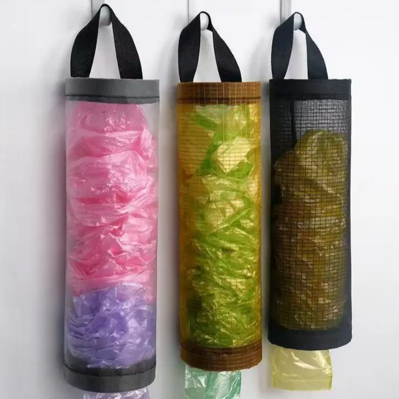 2pcs Kitchen Storage Essentials Plastic Bag Garbage Bag Storage Mesh Bag, Wall-Mounted Hanging Storage Box, Reusable Household Door-Back Organizing Net Bag, with Breathable And Easy Design Suitable for Kitchen Tool Organization