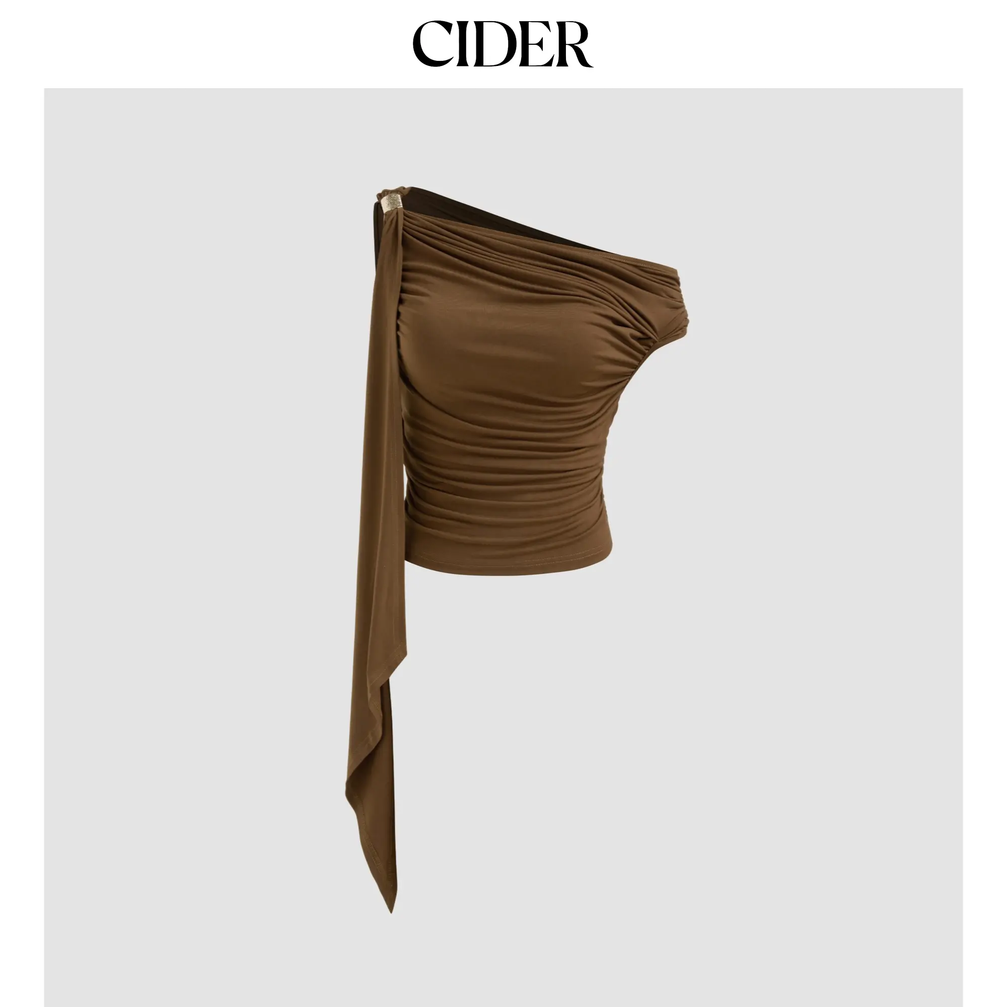 Women's Asymmetrical Neck Solid Ruched Ruffle Hem Crop Top, Cider Style, 2 Colors, Size 2-10 SummerWins SummerFinds