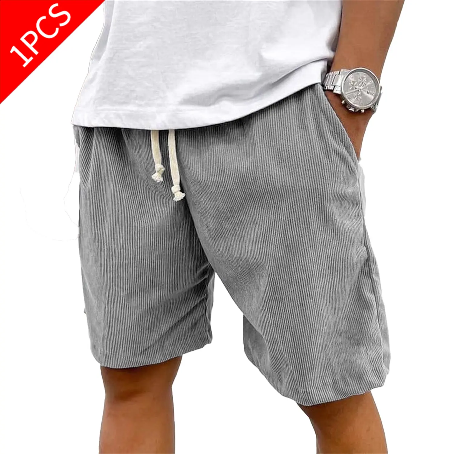Men's Corduroy Drawstring Casual Shorts - Elastic Waist, Sporty Sports Shorts, Bottoms for Lounge, Fitness - Clearance Sale Fashion Clothing gym shorts basketball shorts athletic shorts Menswear