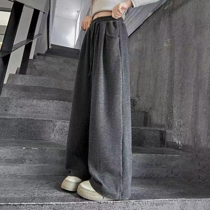 Girls' Fleece-Lined Wide-Leg Pants, 2026 Fall-Winter Loose Fit Casual Full-Length Clothes for Older Kids