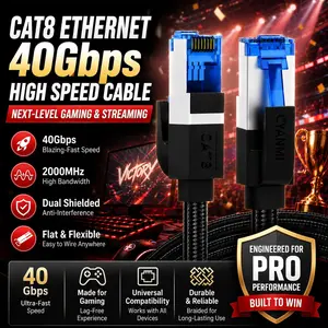 Cat 8 Class Braided Ethernet Cable, 40gbps Speed, 2000mhz Bandwidth, High-Performance Networking Solution