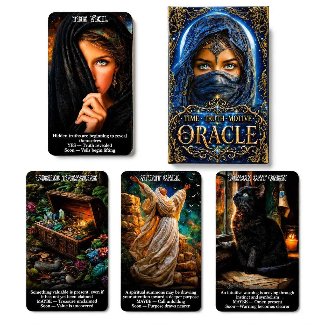 sishui Time Truth Motive Oracle Cards | 78 Card Deck with Yes No Maybe and Timing Guidance for Hidden Truths, Intentions, Relationships and Life Decisions