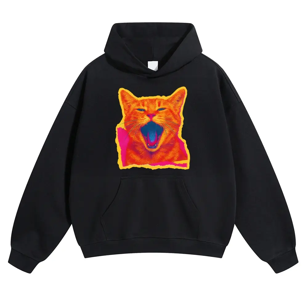 Unisex Open-mouthed orange cat in pop-up torn-paper style Graphic hoodie Personalized Pattern Y2k Clothing Round Neck hoodie,Women's Clothing 100% Cotton, Menswear, Top, Vintage Style,Summer Casual Oversized
