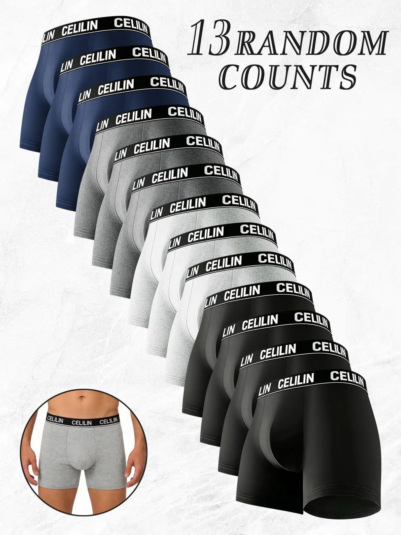 13 pcs random solid color men's sports long style boxer briefs, Soft - comfortable and elastic fabric, Suitable for daily fitness exercise outdoor sports running, Skin friendly and smooth men's underwear, home casual wear, suitable for all seasons.