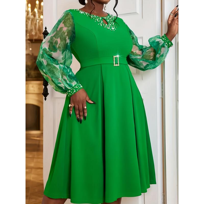 Elegant Emerald Green Beaded Round Neck Long Sleeve Formal Dress VV607860 with Ruching Tie-Dye Detail Machine Washable Polyester for Weddings Galas Parties Womenswear Elegant Emerald Green Beaded Round Neck Long Sleeve Formal Dress VV607860 with Ruching Tie-Dye Detail Machine Washable Polyester for Weddings Galas Parties Womenswear
