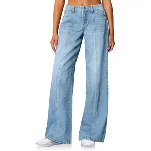Cicy Bell Womens Wide Leg Jeans High Waisted Baggy Stretchy Front Seam Denim Pants with Pockets