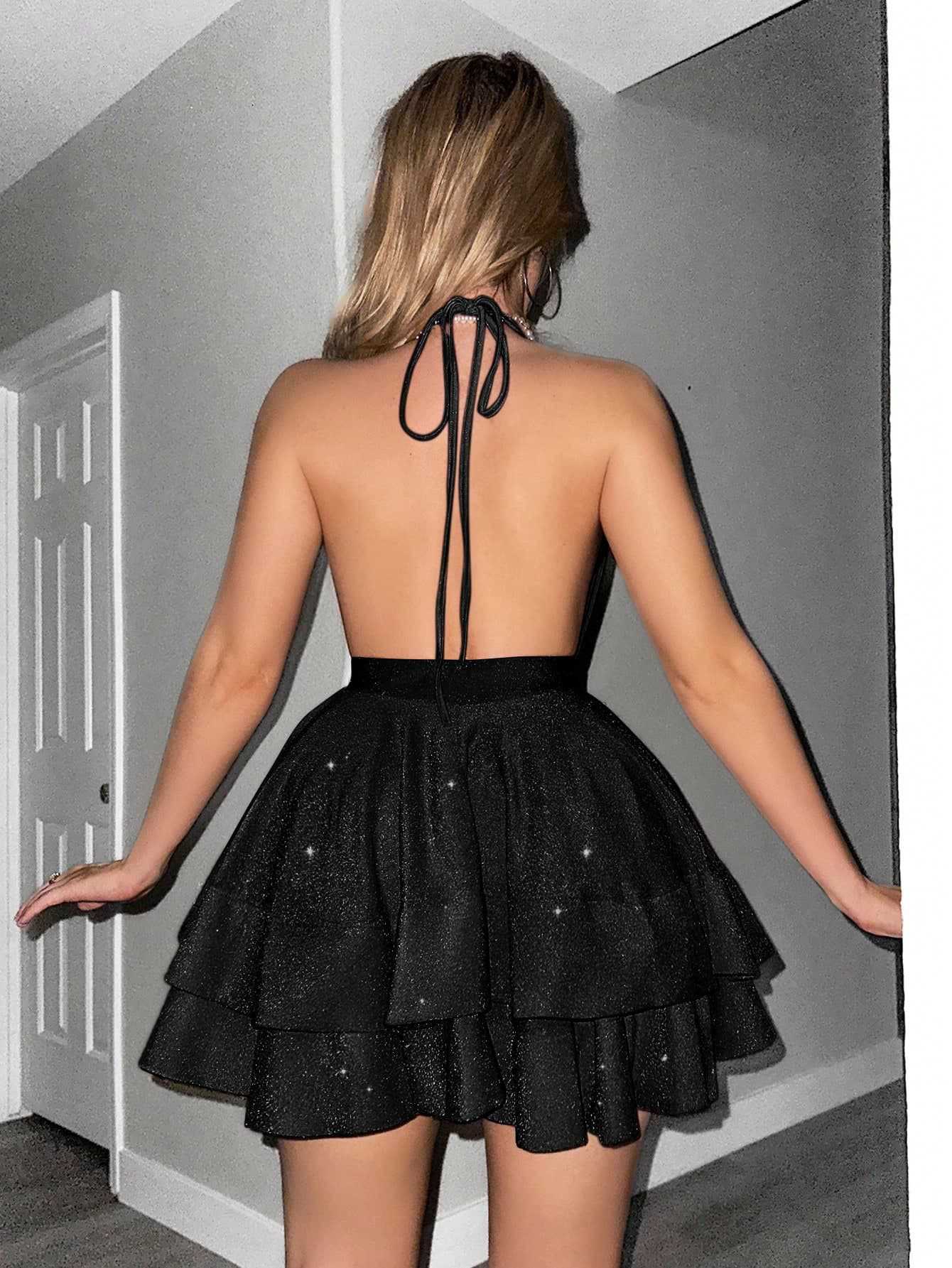 Women's Slim-Fit Evening Dress with Deep V-Neck, Sexy Style