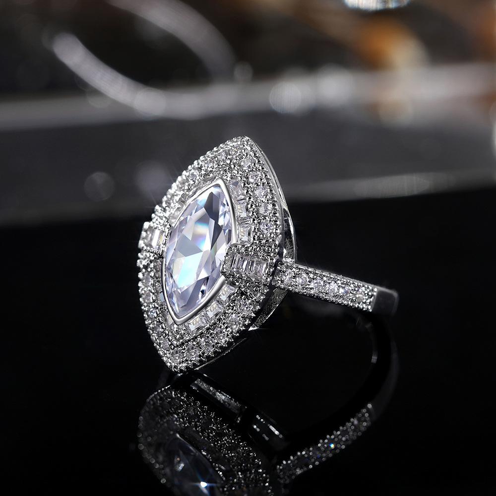 Luxury Marquise CZ Halo Ring for Women, Sparkly Silver Statement Ring, Elegant Cocktail Jewelry, Expensive Look Wedding Party Gift Accessory