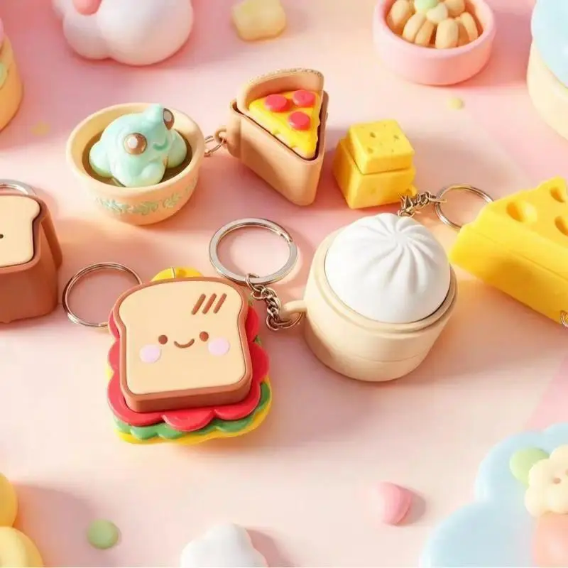 1-5PCS Cute Steamed Bun Squeeze Keychain Realistic Dimsum Design Soft Slow Rebound Decompression Fidget Ornament Stress Relief