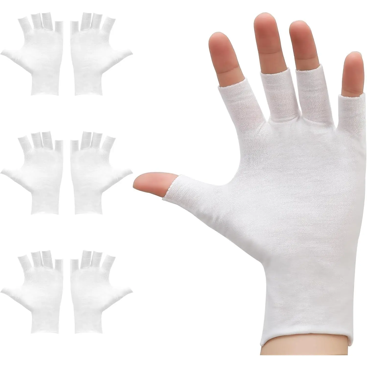 3 Pairs White 100% Cotton Fingerless Eczema Gloves Thin Moisturizing Cut Gloves for Overnight Hydration Fits Most Dry Hands