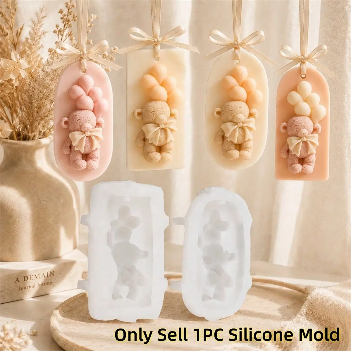 1PC 3D Teddy Bear Balloon Candle Mold Silicone Hanging Wax Tablet Mold DIY Aromatherapy Pendant Making Supplies Birthday Gift Decoration