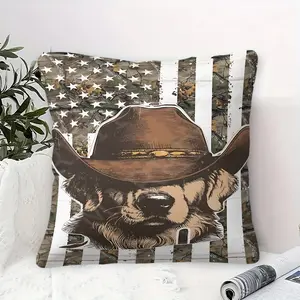 Throw Pillow Camo Flag Cowboy Dog Face Print Dorm Pillow, HD Printed Decor Cushion, Suitable for College Dorm, Country Bachelor Apartment Sofa, Hunting Hobby Nook, Perfect Western Pet Home Decor