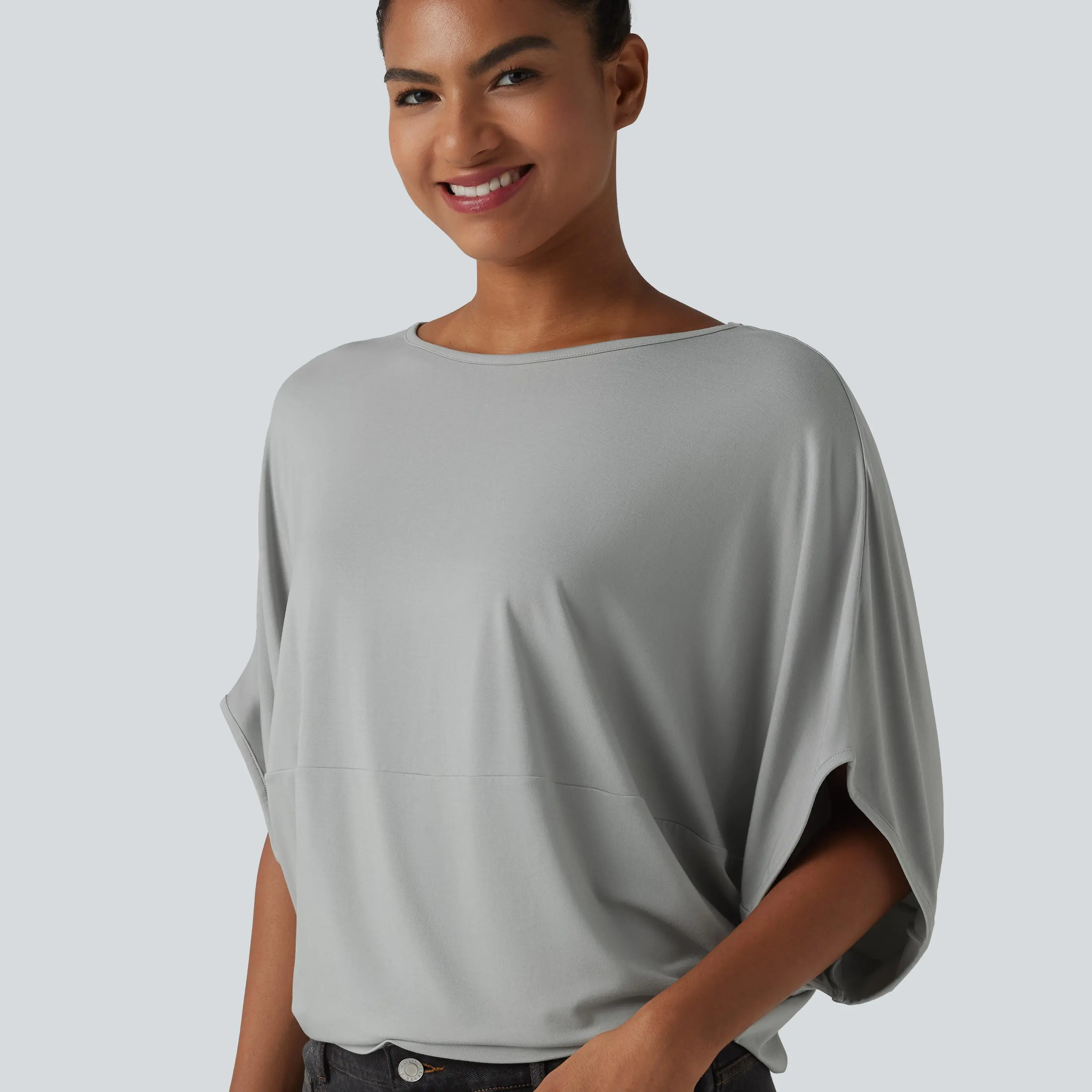Halara Round Neck Batwing Sleeve Relaxed Casual Top