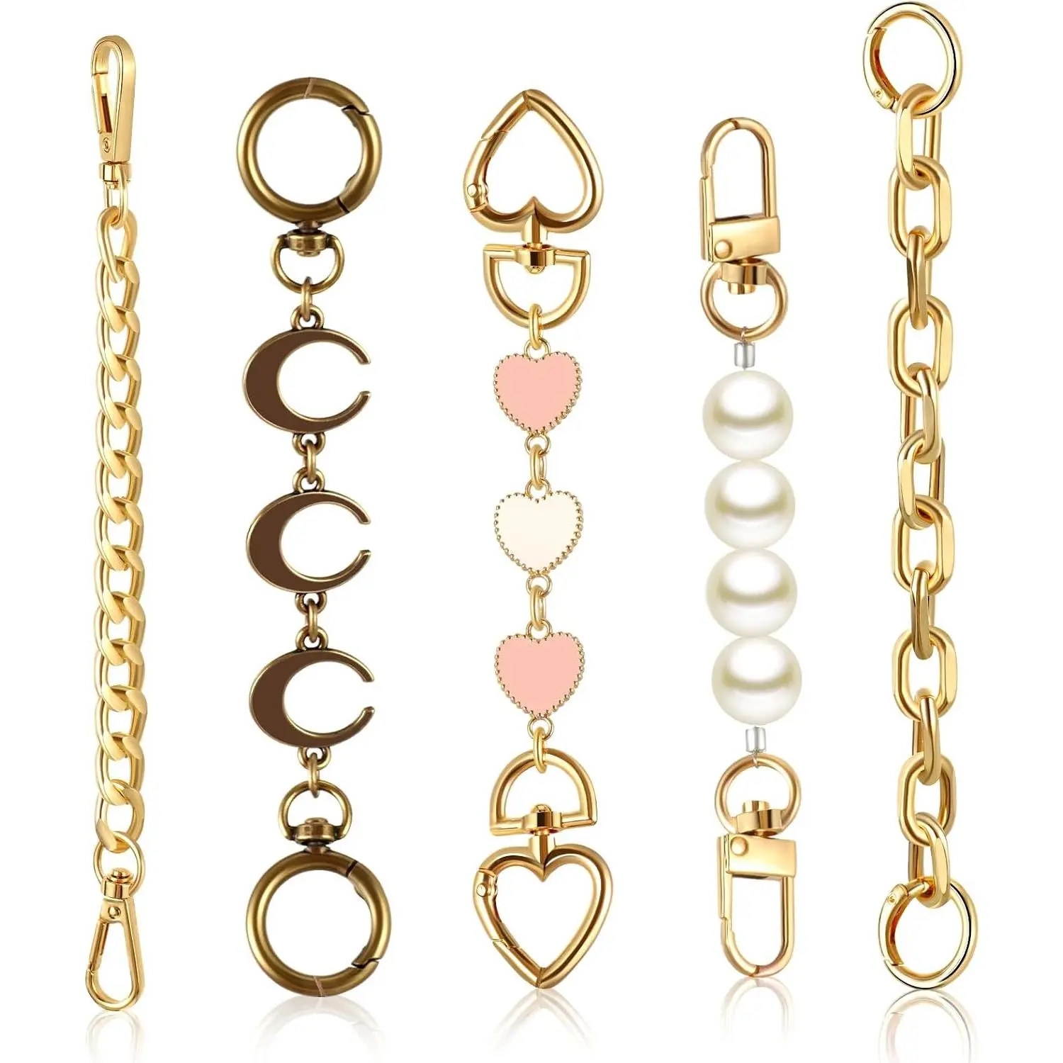 5 count  Metal Bag Chain Extender Strap ,Stylish | Decorative Charms with Clasps and Rings, For Crossbody  Bags, Handbag Strap Adjustments, DIY Making Supplies