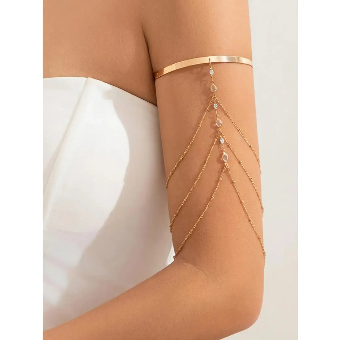 Women's Artificial Crystal & Chain Decor Arm Cuff, Fashionable Body Jewelry for Party, Daily Clothing Decor, Trendy All-match & Exquisite for Birthday Gift, Body Jewellery, Chic Body Jewelry