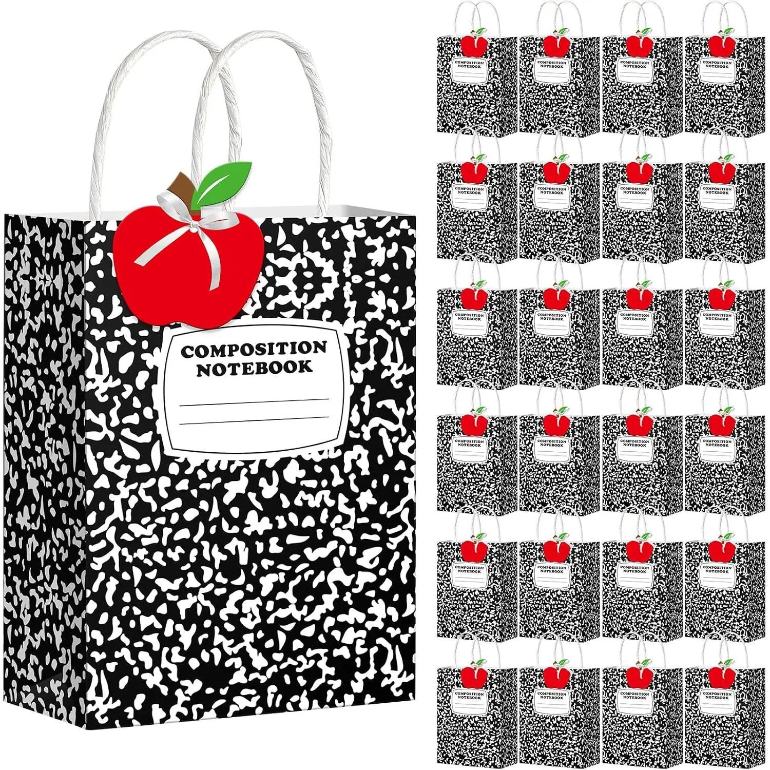 24 Pack Teacher Appreciation  Bags Bulk, Composition Notebook Paper  Bags  to School Goodie Bag with Handles for  of School Events End of Year Party Favors Supplies