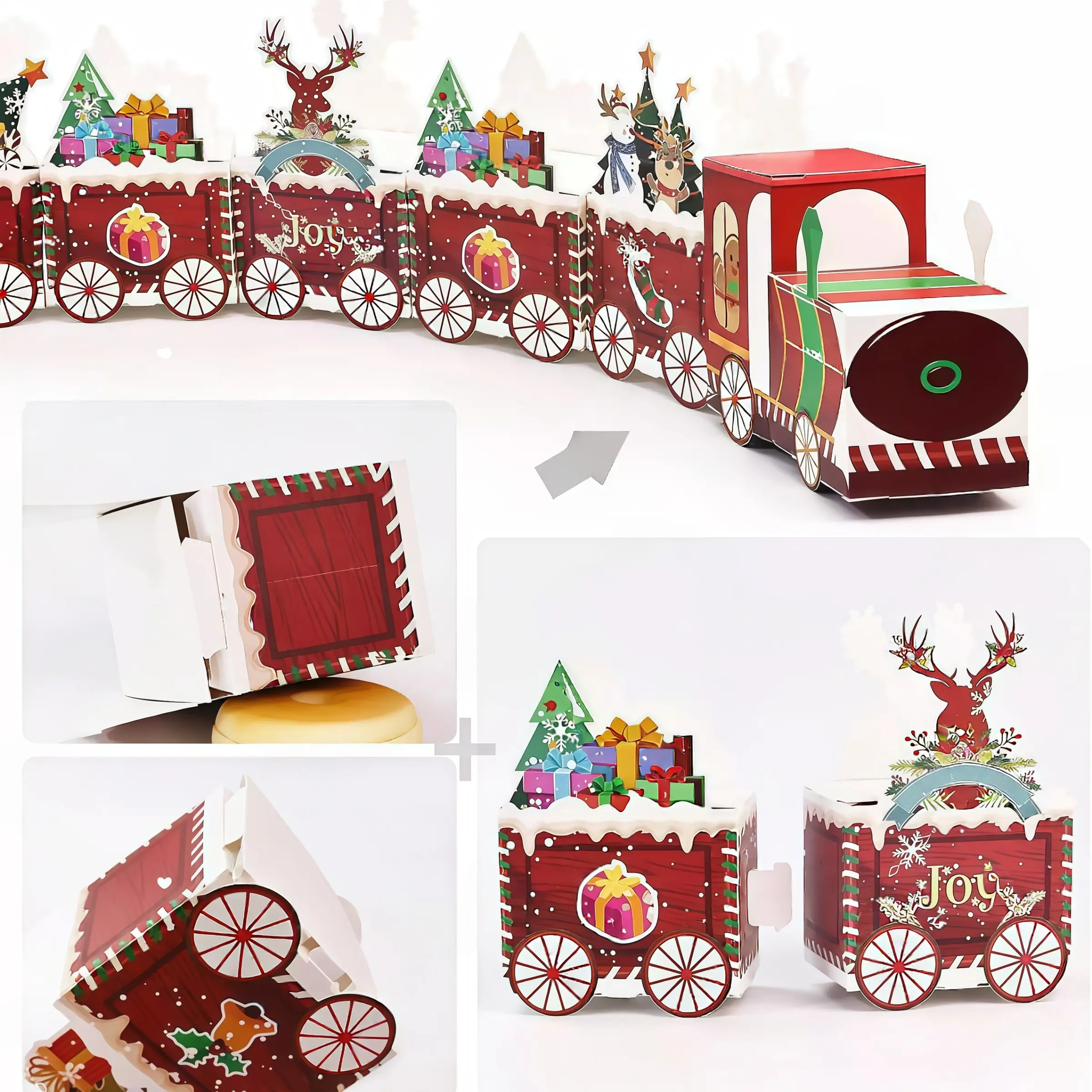 DIY Christmas Train Candy Box Set, Foldable Paper Train Ornament, Xmas Table Centerpiece Decor, Assemble Yourself Gift Holders for Candy Treats, Christmas Party Favor for Kids Adults, Holiday Home Tabletop Decoration