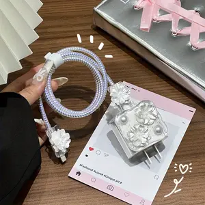 Suitable for iPhone 20W cable data cable protector, Type-C data cable protector, white camellia 3D design, back-to-school season, suitable for electronic accessories, holiday gifts