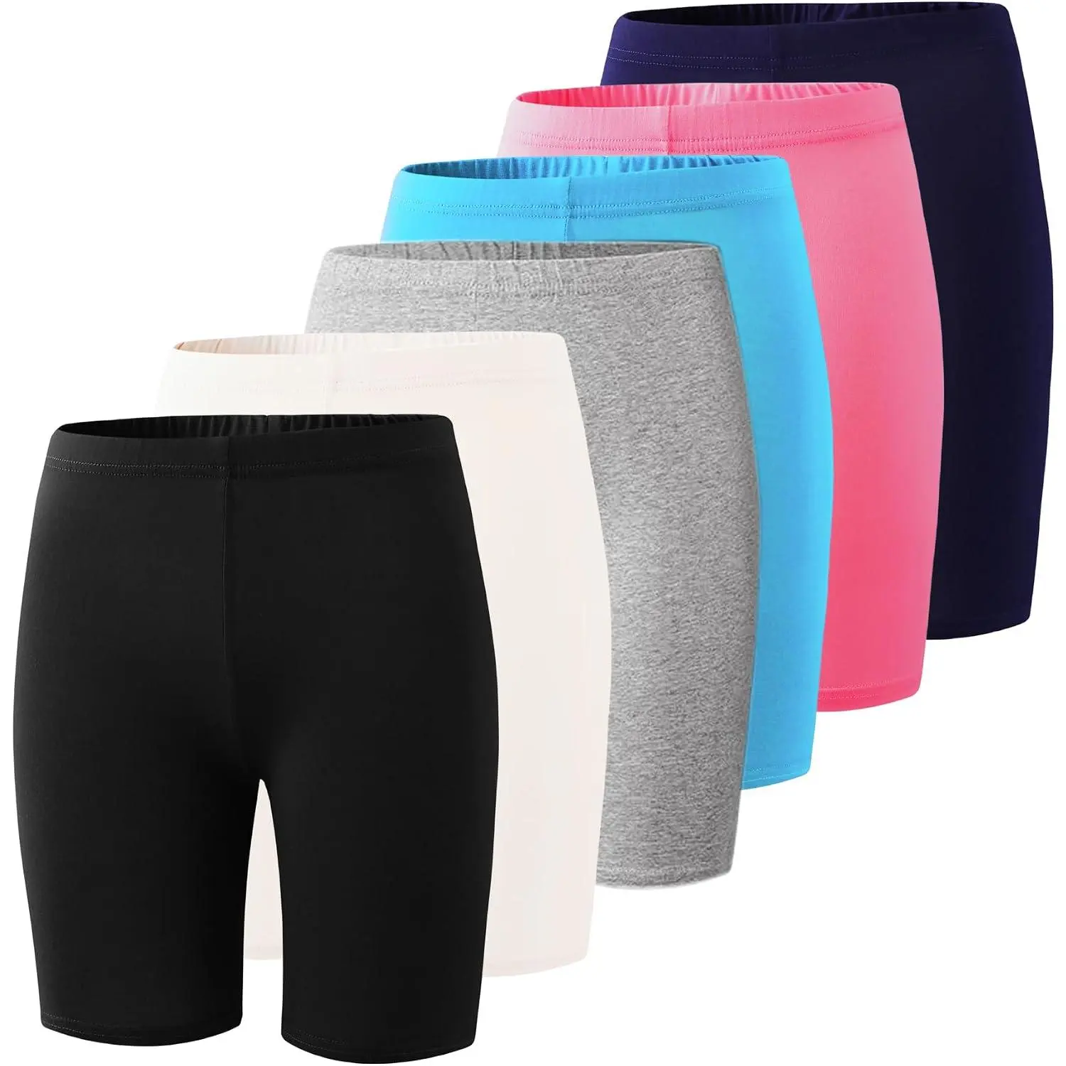 6 Pairs Girls Elastic Soft Shorts 4-12 Years Old Casual Daily Sports Pants for Workout Dance Yoga Outdoor Activities