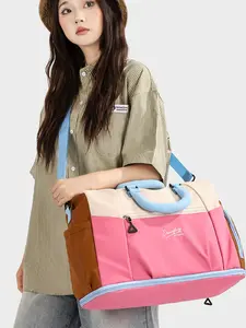 Dopamine Colorblock Large Capacity Travel Bag, Washable Oxford Fabric, Detachable Shoulder Strap, Front Zip Pocket, Lightweight Waterproof