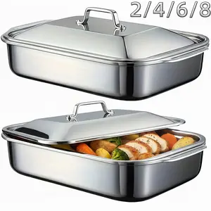 1/2/4Pcs Extra Large Thickened Stainless Steel Fish Baking Pan With Lid, Rectangular Non-stick Oven Tray, Wide Design Serving Platter for Desserts Bread Seafood, Ideal for Barbecue Buffet, Perfect Christmas Gift