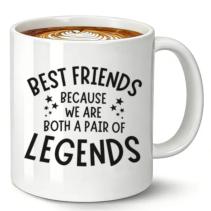Funny Best Friend Coffee Mug - "Pair of Legends" White Ceramic Tea Cup. Cute Friendship Gifts for BFF, Besties, or Soul Sisters. Great Birthday Gifts, Christmas Gift, or Holiday Present for Her & Him.