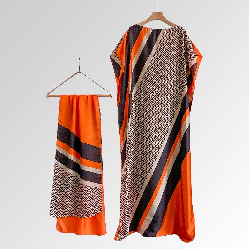 Women's Peacock Print Cape Shawl & Scarf Set, Elegant Beach Cover-Up For Holiday Vacation, Swimsuit Cover Up