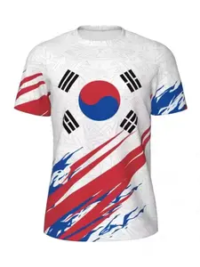 Men's Fashion South Korea Flag Football T-Shirts, Trendy Summer National Emblem 3D Print, Loose Fit Breathable Sports Tees, Casual Sport Top