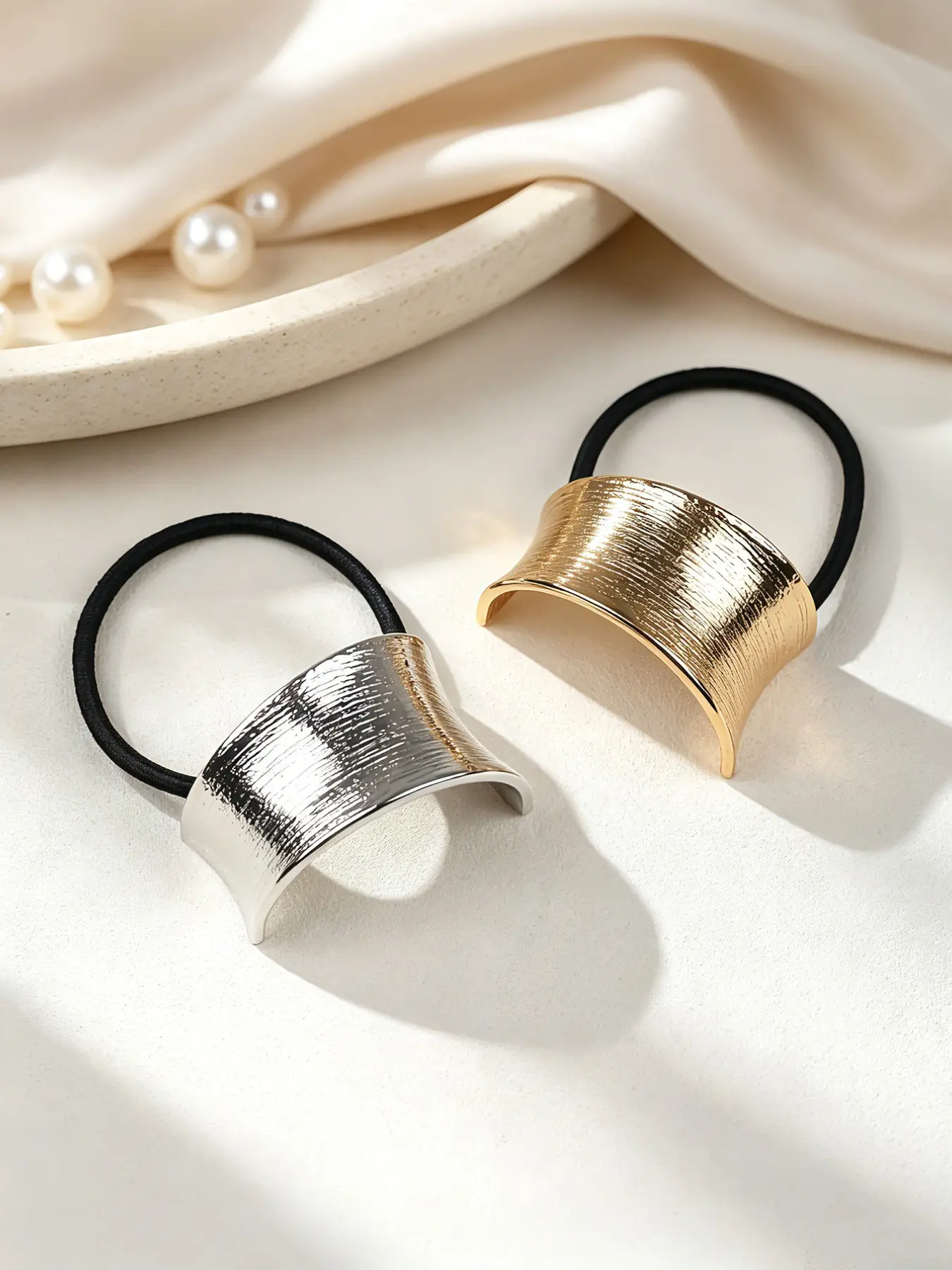 2pcs Metal Geometric Hairbands, High-End Versatile Ponytail Holders, Perfect for Daily Use and Parties, Stylish Hair Accessories