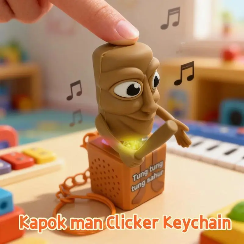 Wooden Stick Man Button Keychain, Cute Anime Peripheral with Lanyard, Backlit Luminous Pendant, Festive Party Bag Gift & Home Decor Accessory