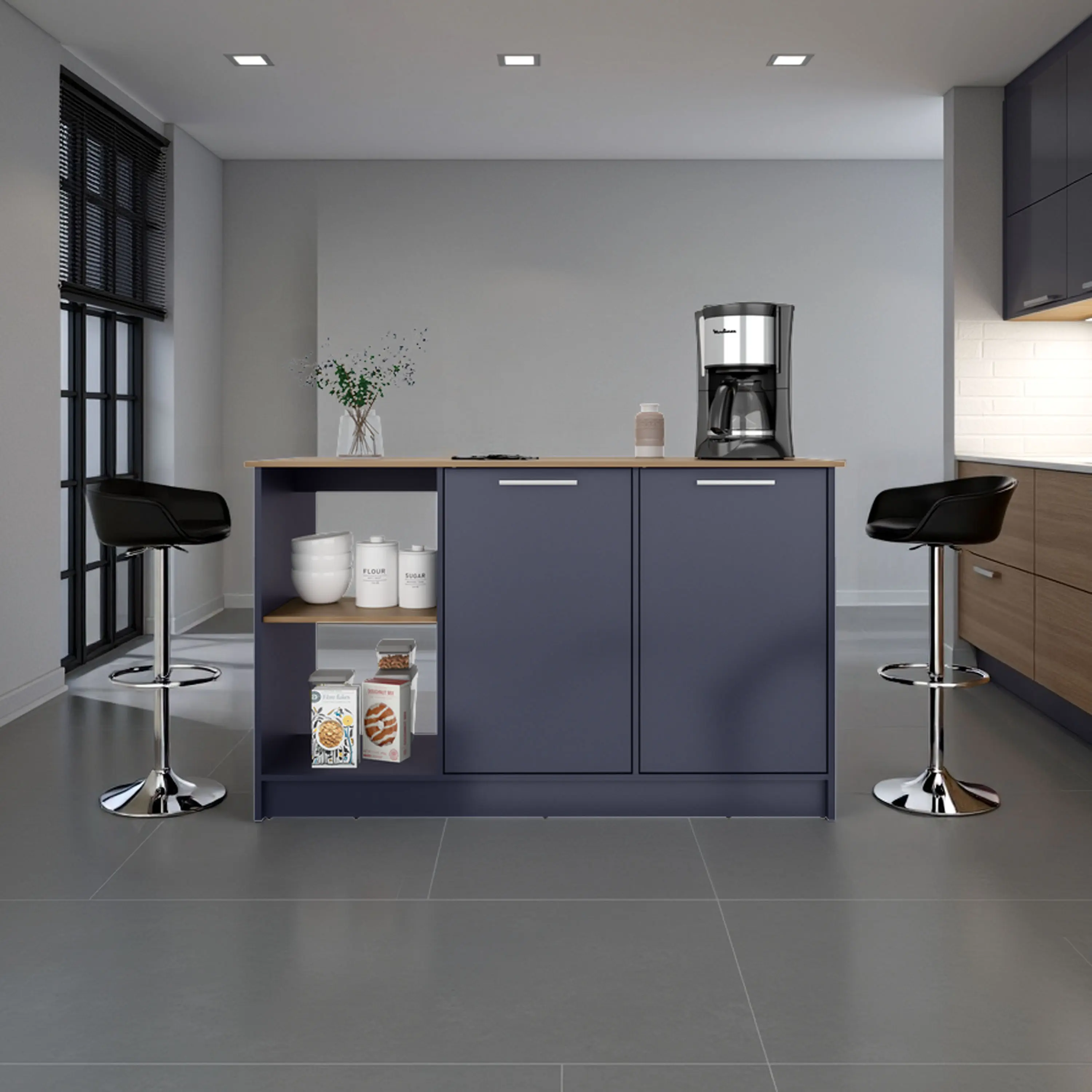 Nokka Multicolor Combo Kitchen Island with Storage Cabinet, Storage Shelves & Spacious Countertop, 59W x 25D x 36H in, for Meal Prep & Organizing Dishes, Pans, Food, Assembly Required